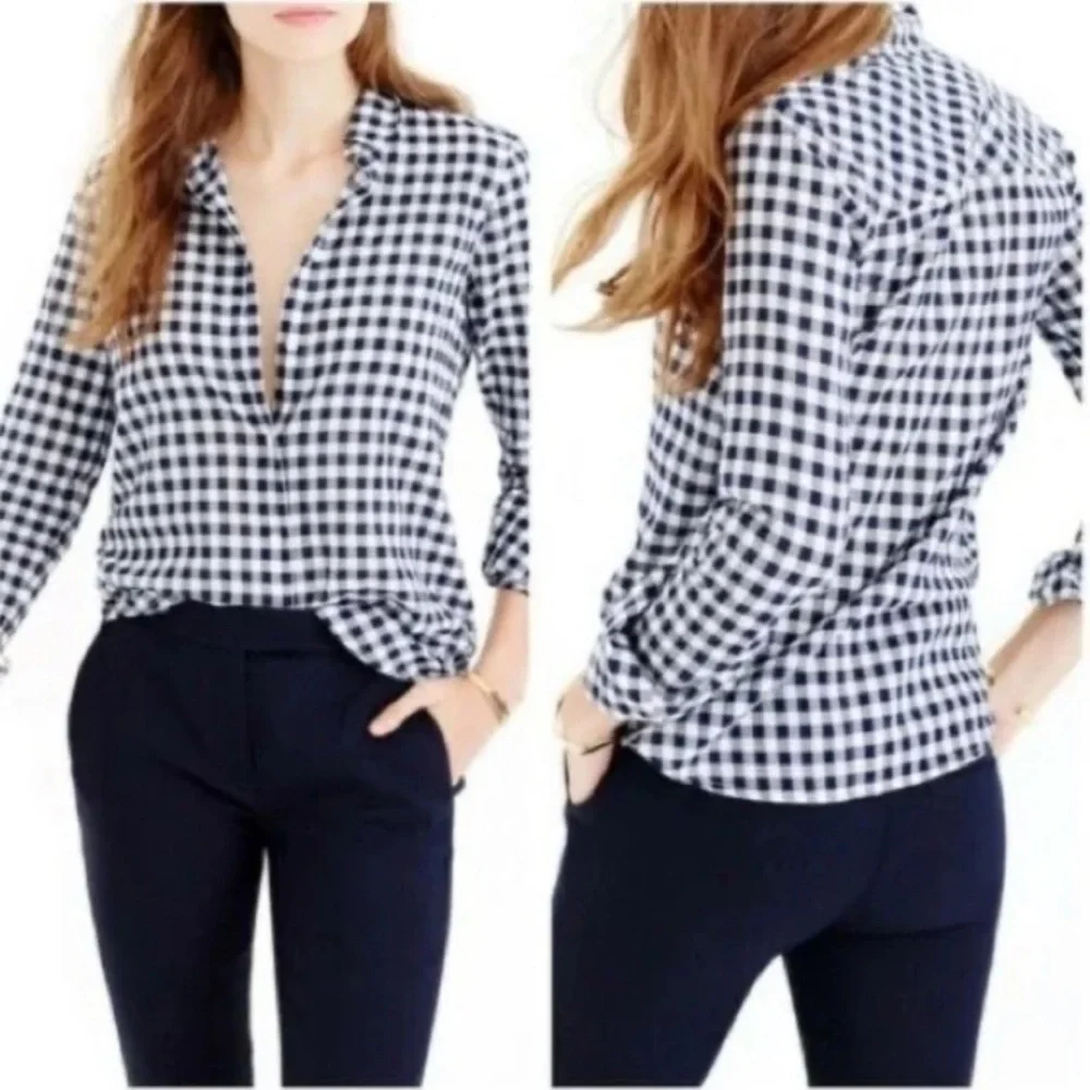 J. Crew The Perfect Shirt Gingham Blue White Plaid Checker Button Down Shirt XXS